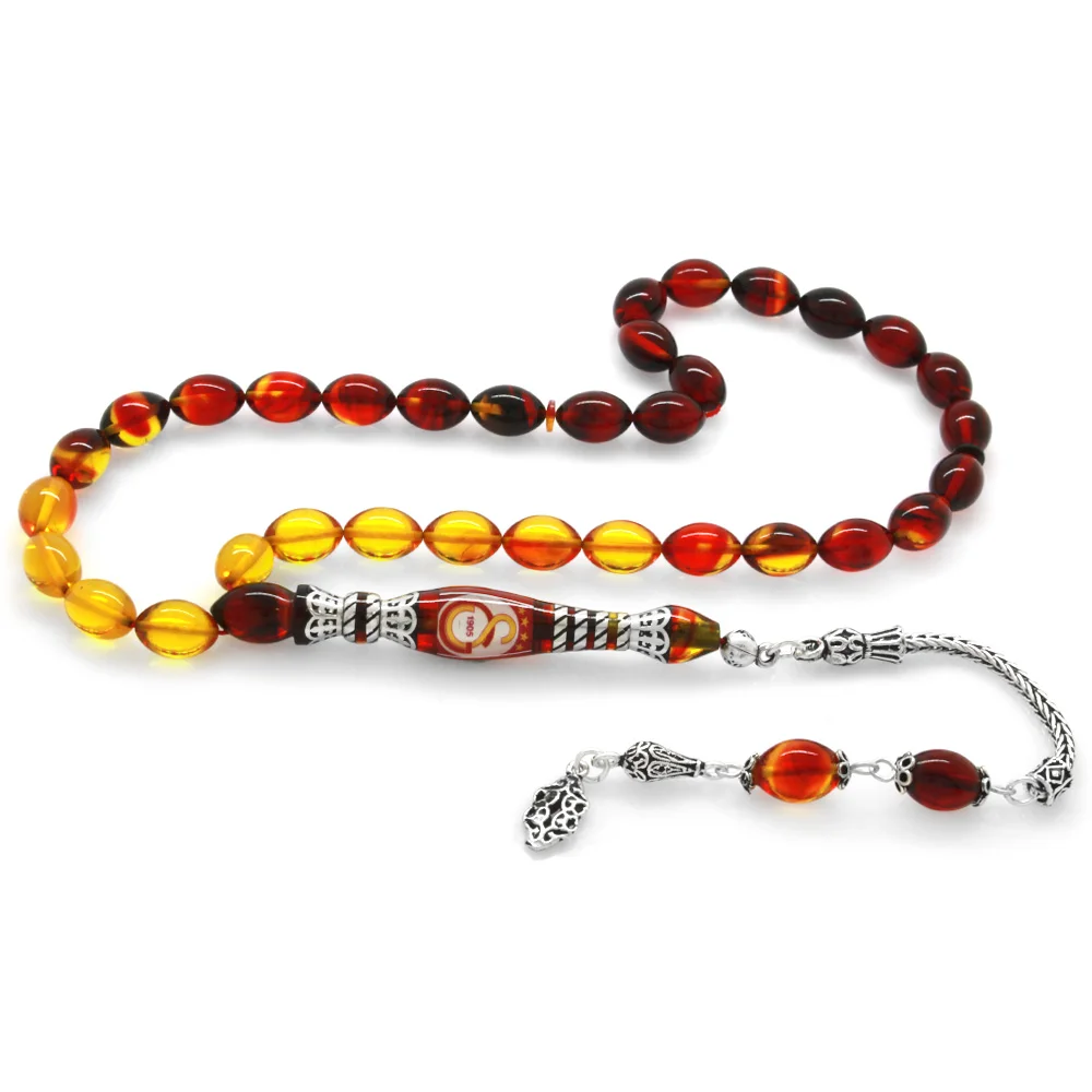 925 Sterling Silver Nakkaş Imameli Fan Logo Filtered Bala-Black Fire Amber Rosary - 2