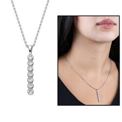 925 Sterling Silver Necklace For Women With Sequential Zircon Stone - Thumbnail