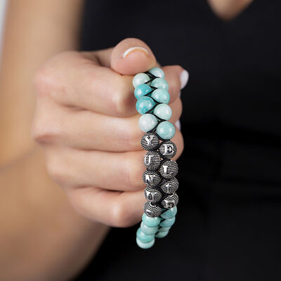 925 Sterling Silver Personalized Name Double-Row Macrame Bracelet Braided Amazonite Natural Stone