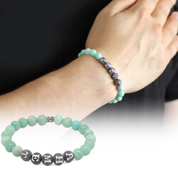 925 Sterling Silver Personalized Name Letter Sphere Cut Natural Amazonite Stone Bracelet Bracelet Tesbihane