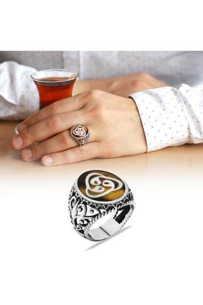 925 Sterling Silver Ring With Ivory Inlay On Tortoiseshell, 3-Pattern'Vav' Motif