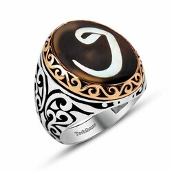 925 Sterling Silver Ring With Mother-Of-Pearl İnlay And Vav Tortoiseshell Motif - Thumbnail