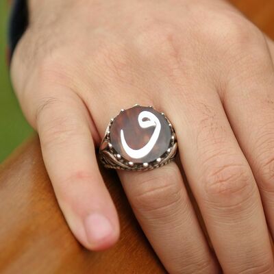 925 Sterling Silver Ring With Mother Of Pearl İnlay And Vav Tortoiseshell Motif