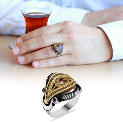 925 Sterling Silver Ring With Red Zirconia And Ayyildiz Belt - 1