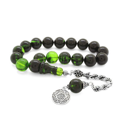 925 Sterling Silver Rope Tassel Filter Green Black Fire Amber Efe Rosary - 1