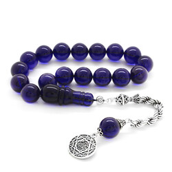 925 Sterling Silver Rope With Dark Blue Tassels With Tightened Amber Efe Rosary Beads - 1