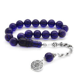925 Sterling Silver Rope With Dark Blue Tassels With Tightened Amber Efe Rosary Beads - 2