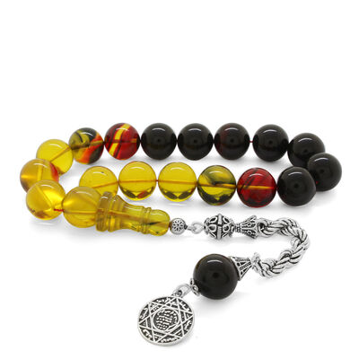 925 Sterling Silver Rope With Tassel And Filter Bala-Black Fire Amber Rosary - 1