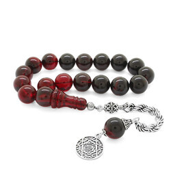 925 Sterling Silver Rope With Tassel And Filter Red Black Fire Amber Efe Rosary - Thumbnail