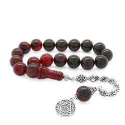 925 Sterling Silver Rope With Tassel And Filter Red Black Fire Amber Efe Rosary