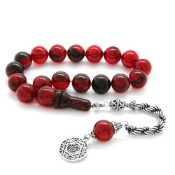 925 Sterling Silver Rope With Tassel Red Black Fire Amber Efe Rosary - 1