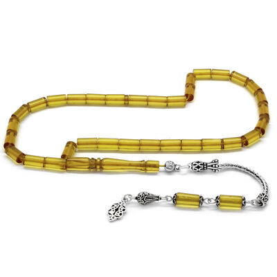 925 Sterling Silver Tassel Cut Light Yellow Fire Amber Rosary