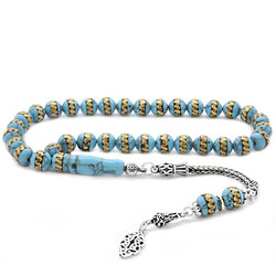 925 Sterling Silver, Tassel, Spiral, Brass, Engraving, Turquoise, Natural Stone, Tasbih - 1