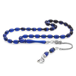 925 Sterling Silver, Tassel, Wrist Size, Filtered, Blue-Black, Tightened Amber Rosary - 1