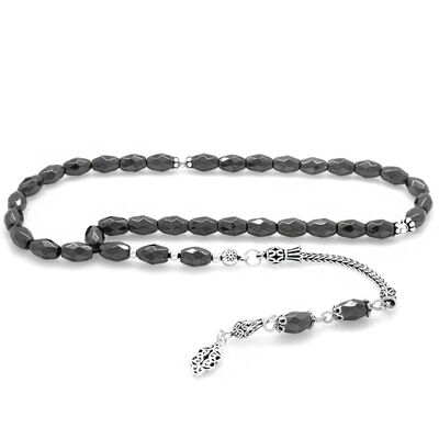 925 Sterling Silver With Barley Tassel, Faceted Hematite, Natural Stone, Tasbih