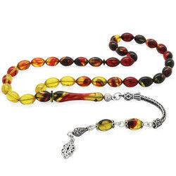 925 Sterling Silver With Barley Tassels, Filtered Bala-Black Amber Rosary