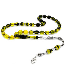 925 Sterling Silver With Barley Tassels, Filtered Yellow And Black Fire Amber Rosary - Thumbnail