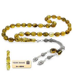 925 Sterling Silver With Barley Tassels, Lemon Yellow Drops, Amber Rosary