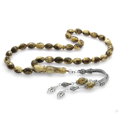 925 Sterling Silver With Dalmatian Barley Tassels With Drops Of Amber Rosary - 1