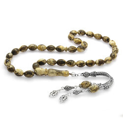 925 Sterling Silver With Dalmatian Barley Tassels With Drops Of Amber Rosary - 3