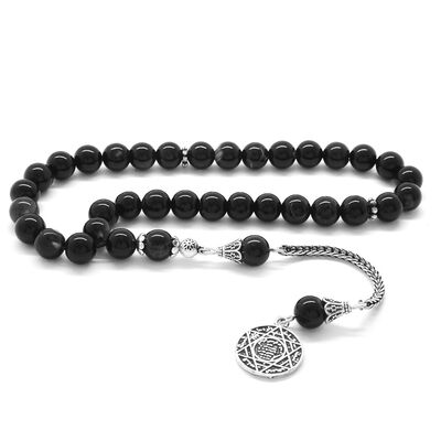 925 Sterling Silver with King Tassel and Spherical Cut Solomon Aquarius Natural Tasbih Stone - 1