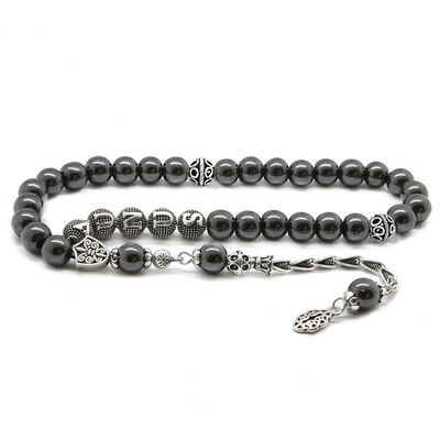 925 sterling silver with tassel and silver cut Name written Hematite Natural Tasbih stone - 1