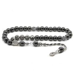 925 Sterling Silver With Tassel And Silver Cut Name Written Hematite Natural Tasbih Stone - Thumbnail