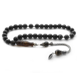 925 Sterling Silver with Tassel and Sphere Cut Solomon Aquarius Natural Tasbih Stone - 1