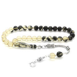 925 Sterling Silver With Tassel Carved Globe Filter Black And White Fire Amber Rosary