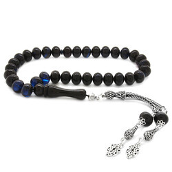 925 Sterling Silver With Tassel, Dark Blue, Tightened Amber Tasbih - 3