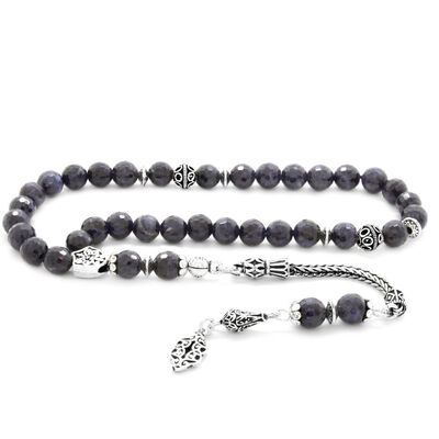 925 Sterling Silver With Tassel, Faceted Sapphire, Natural Tasbih Stone For Collection