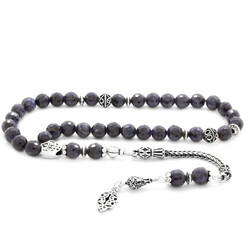 925 Sterling Silver With Tassel, Faceted Sapphire, Natural Tasbih Stone For Collection - Thumbnail