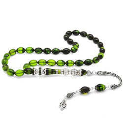 925 Sterling Silver With Tassel Silver Double Polished Nakkash Filter With Decoration Green-Black Fire-Amber Rosary - 2
