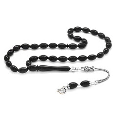 925 Sterling Silver With Tassel Wrist Size Black Tightening Amber Rosary - 1
