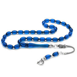 925 Sterling Silver With Tassel Wrist Size Navy Blue Tightened Amber Rosary - 2