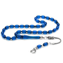 925 Sterling Silver With Tassel Wrist Size Navy Blue Tightened Amber Rosary - 3