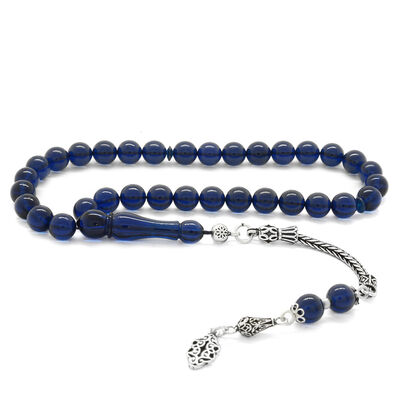 925 Sterling Silver With Tassels, Ball Cut, Dark Blue, Tightened Tasbih Amber - 1