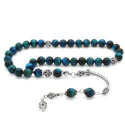 925 Sterling Silver With Tassels, Ball Cut, Turquoise Tiger's Eye, Natural Stone, Tasbih - Thumbnail