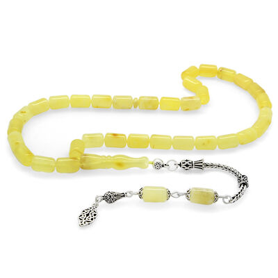 925 Sterling Silver With Tassels, Capsule, Tenderloin, Yellow-White Veins, Ukraine, A Drop Of Amber Rosary