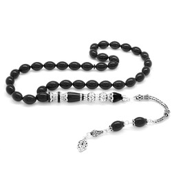 925 Sterling Silver With Tassels, Double Polished Nakkash Silver Rosary Decorated With Black Stamped Amber Rosary - 2