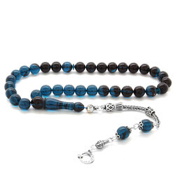 925 Sterling Silver With Tassels, Globe, Cut Filter, Blue-Black, Tightened Amber Rosary - Thumbnail