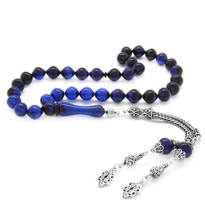 925 Sterling Silver With Tassels, Istanbul, Clipping, Filtered, Blue-Black, Amber Rosary - 1