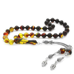 925 Sterling Silver With Tassels, Istanbul, Cutting, Filtered, Bala-Black, Fiery Amber, Rosary - Thumbnail