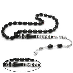 925 Sterling Silver With Tassels Silver Minaret Of Nakkash Decorated With Black Tightened Amber Rosary - 3