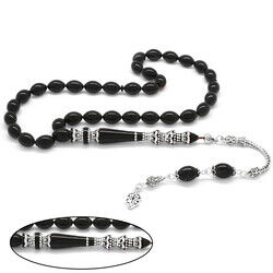 925 Sterling Silver With Tassels Silver Minaret Of Nakkash Decorated With Black Tightened Amber Rosary - 4