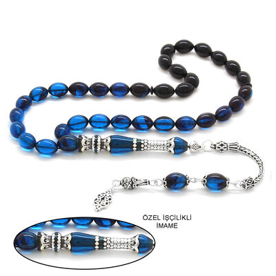 925 Sterling Silver With Tassels Silver Nakkaş Decorated Filter Turquoise Black Fire Amber Rosary