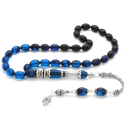 925 Sterling Silver With Tassels Silver Nakkaş Decorated Filter Turquoise Black Fire Amber Rosary - Thumbnail