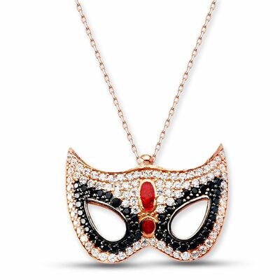 925 Sterling Silver Zirconia Mask Necklace - 1
