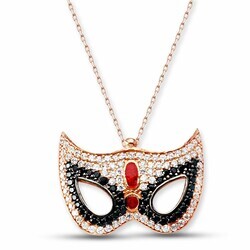 925 Sterling Silver Zirconia Mask Necklace - 2