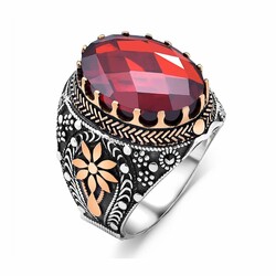 926 Sterling Silver Mens Ring With Gift Box And Dots Embroidered Sultanite Stone - Thumbnail